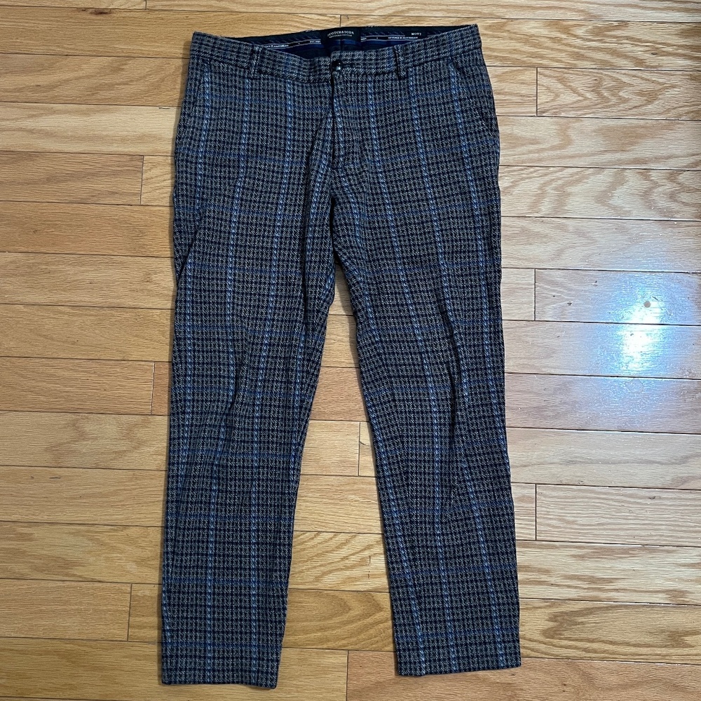Scotch & Soda Men's Blue & Brown Plaid Mott Dress Pants